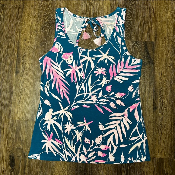 Lilly Pulitzer Blue & Pink Noemi Tidal Wave Tank‎ Cut Out Tassel’s Size Small - Picture 2 of 4